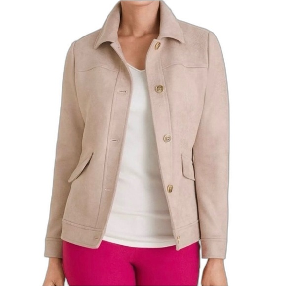 Chico's Jackets & Blazers - Chico's | Tan Scuba Suede Button Up Jacket